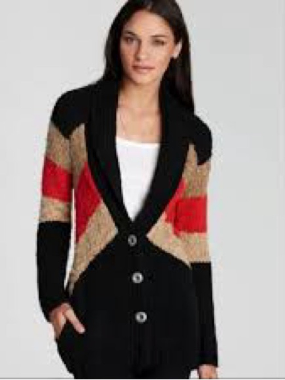 Free People Black Colorblock Shawl Collar Cardigan Sweater - Women's
